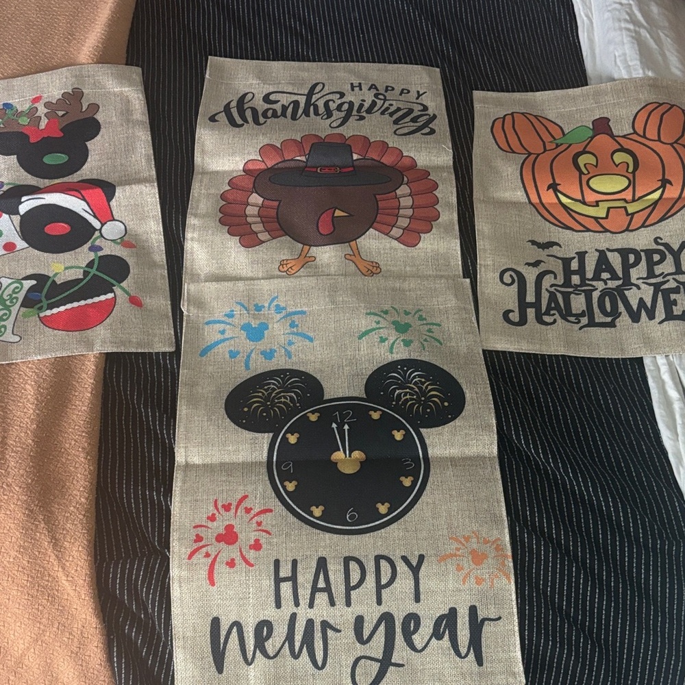Festive Holiday Burlap Disney Mickey Mouse flag banners